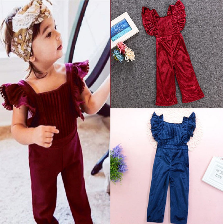 Clothes Children's Baby Summer Jumpsuit Girls' Jumpsuit Wine Red