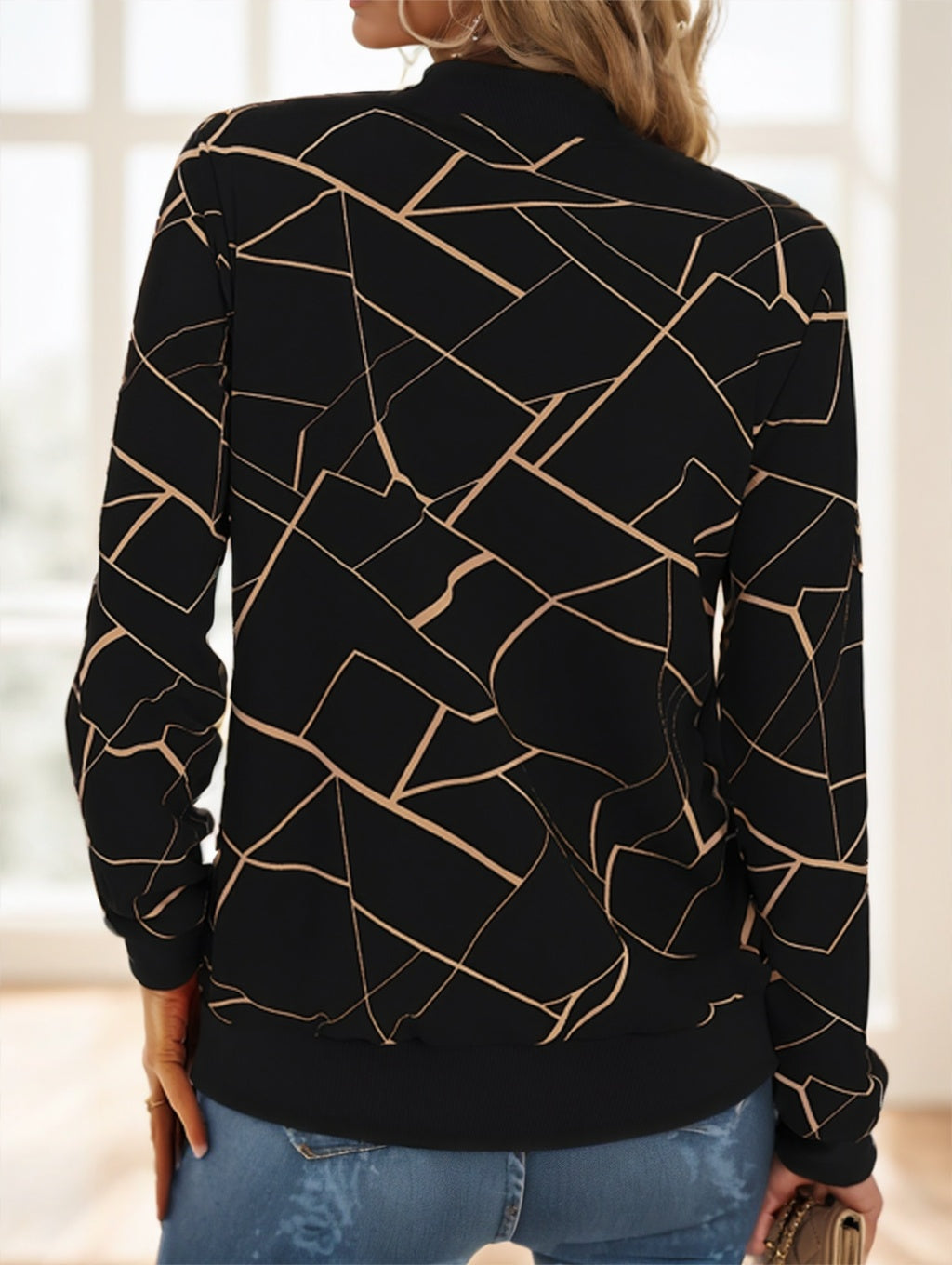 Geo Print Zipper Front Jacket - ADJOVIMARK