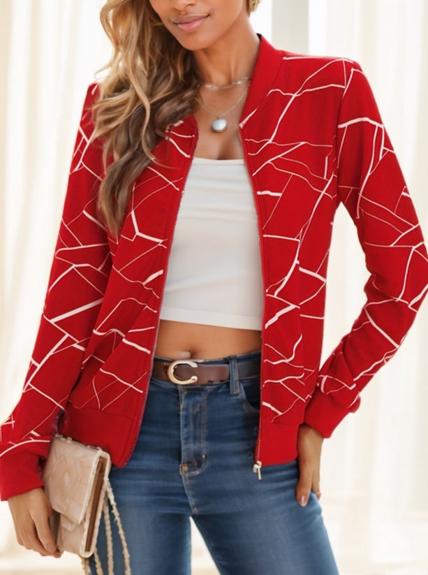 Geo Print Zipper Front Jacket - ADJOVIMARK