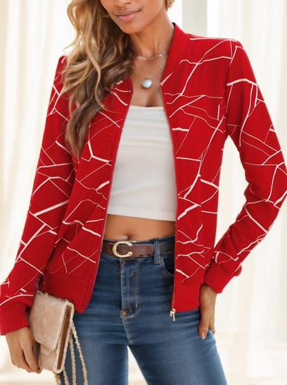 Geo Print Zipper Front Jacket - ADJOVIMARK