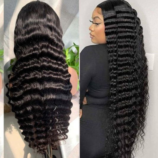 Real Person Wig 13 4 Lace Deep Rolled Wavy Human Hair Wig Natural Hair - ADJOVIMARK