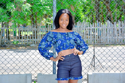 ENSENBLE CORSAGE EN PAGNE AVEC UN SHORT EN JEAN - ADJOVIMARK