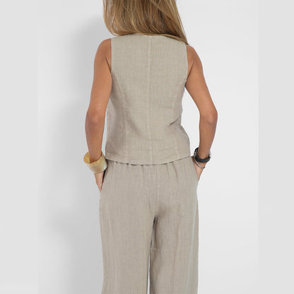 Summer Vest Suits V-neck Botton Sleeveless Top And Loose Straight Trousers Casual Womens Clothing - ADJOVIMARK