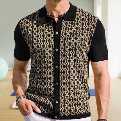 Summer Tencel Short-sleeved Sweater Lapel Jacquard Cardigan For Men - ADJOVIMARK