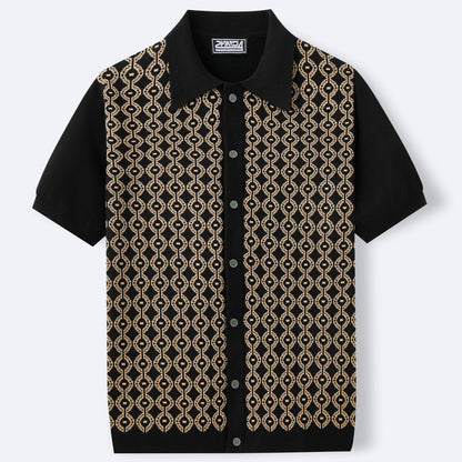 Summer Tencel Short-sleeved Sweater Lapel Jacquard Cardigan For Men - ADJOVIMARK