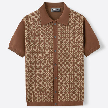 Summer Tencel Short-sleeved Sweater Lapel Jacquard Cardigan For Men - ADJOVIMARK