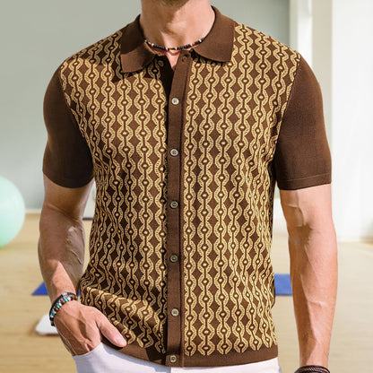 Summer Tencel Short-sleeved Sweater Lapel Jacquard Cardigan For Men - ADJOVIMARK