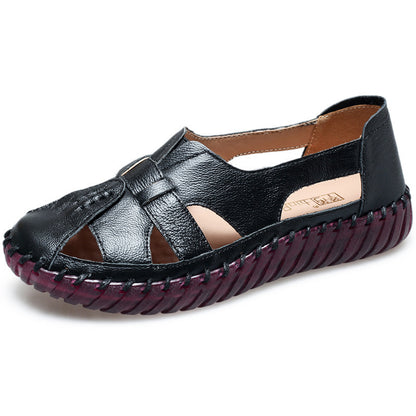 Leather Cavern Shoes With Hollow Head For Women's Shoes - ADJOVIMARK