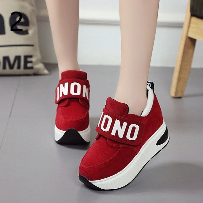 Increased Velcro casual sports shoes female Korean version of the wild letter thick bottom wedge - ADJOVIMARK