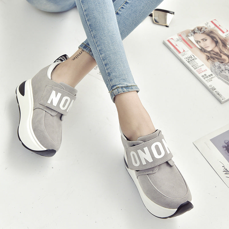 Increased Velcro casual sports shoes female Korean version of the wild letter thick bottom wedge - ADJOVIMARK