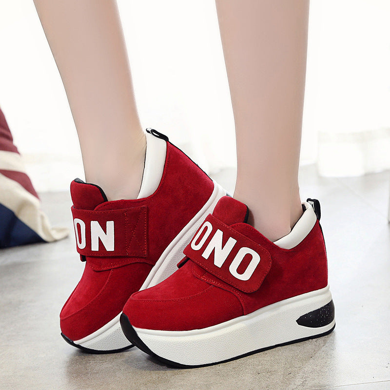 Increased Velcro casual sports shoes female Korean version of the wild letter thick bottom wedge - ADJOVIMARK