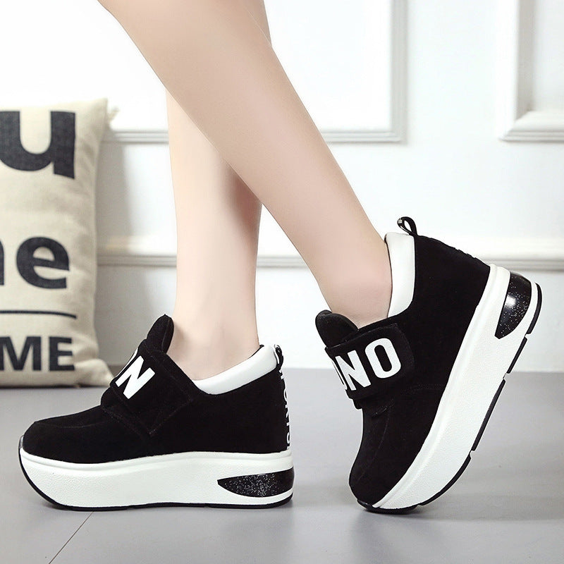 Increased Velcro casual sports shoes female Korean version of the wild letter thick bottom wedge - ADJOVIMARK
