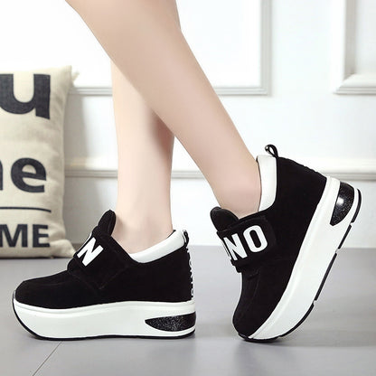 Increased Velcro casual sports shoes female Korean version of the wild letter thick bottom wedge - ADJOVIMARK