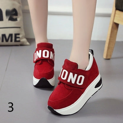 Increased Velcro casual sports shoes female Korean version of the wild letter thick bottom wedge - ADJOVIMARK