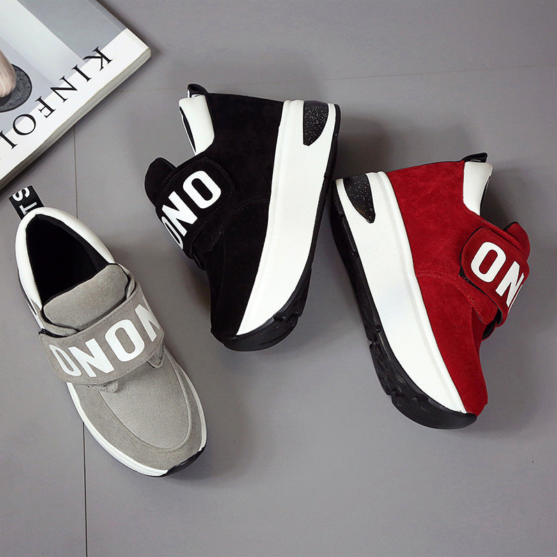 Increased Velcro casual sports shoes female Korean version of the wild letter thick bottom wedge - ADJOVIMARK