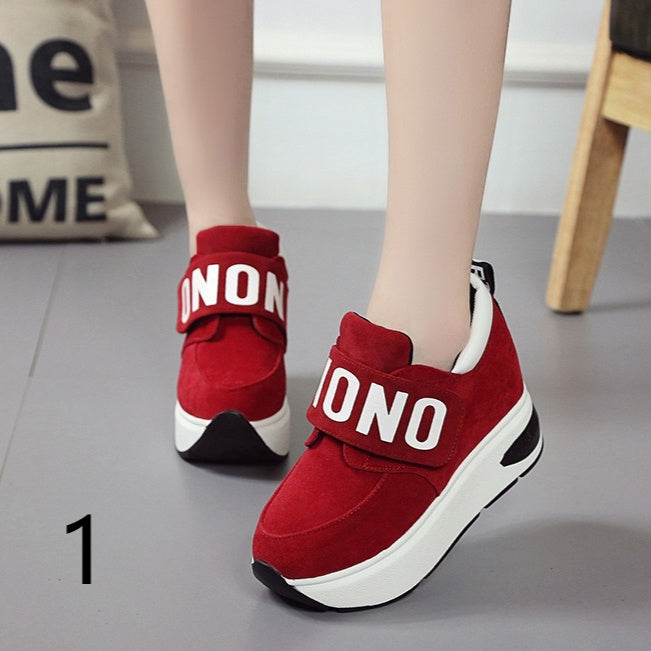 Increased Velcro casual sports shoes female Korean version of the wild letter thick bottom wedge - ADJOVIMARK