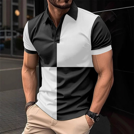 Casual Sports Short Sleeve Color Stitching Turnover Neck Polo Shirt Men Clothing - ADJOVIMARK