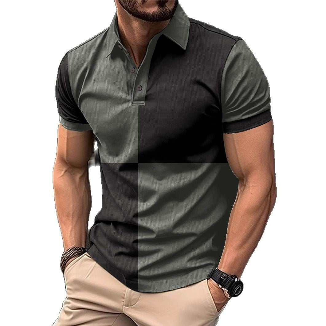 Casual Sports Short Sleeve Color Stitching Turnover Neck Polo Shirt Men Clothing - ADJOVIMARK