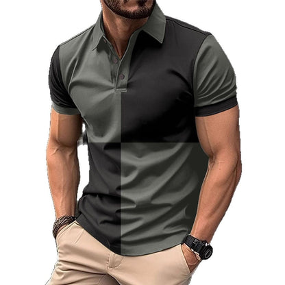 Casual Sports Short Sleeve Color Stitching Turnover Neck Polo Shirt Men Clothing - ADJOVIMARK