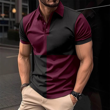 Casual Sports Short Sleeve Color Stitching Turnover Neck Polo Shirt Men Clothing - ADJOVIMARK