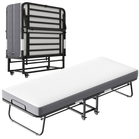 Folding Bed With Mattress  Foam Mattress All Steel Pipe Frame - ADJOVIMARK