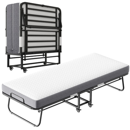 Folding Bed With Mattress  Foam Mattress All Steel Pipe Frame - ADJOVIMARK