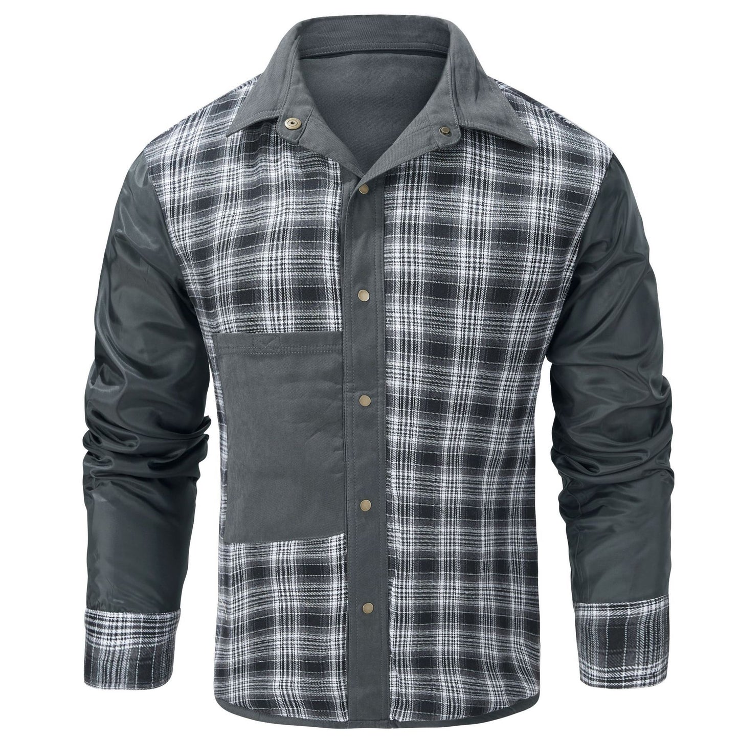 Lapel Plaid Flannel Casual Coat - ADJOVIMARK