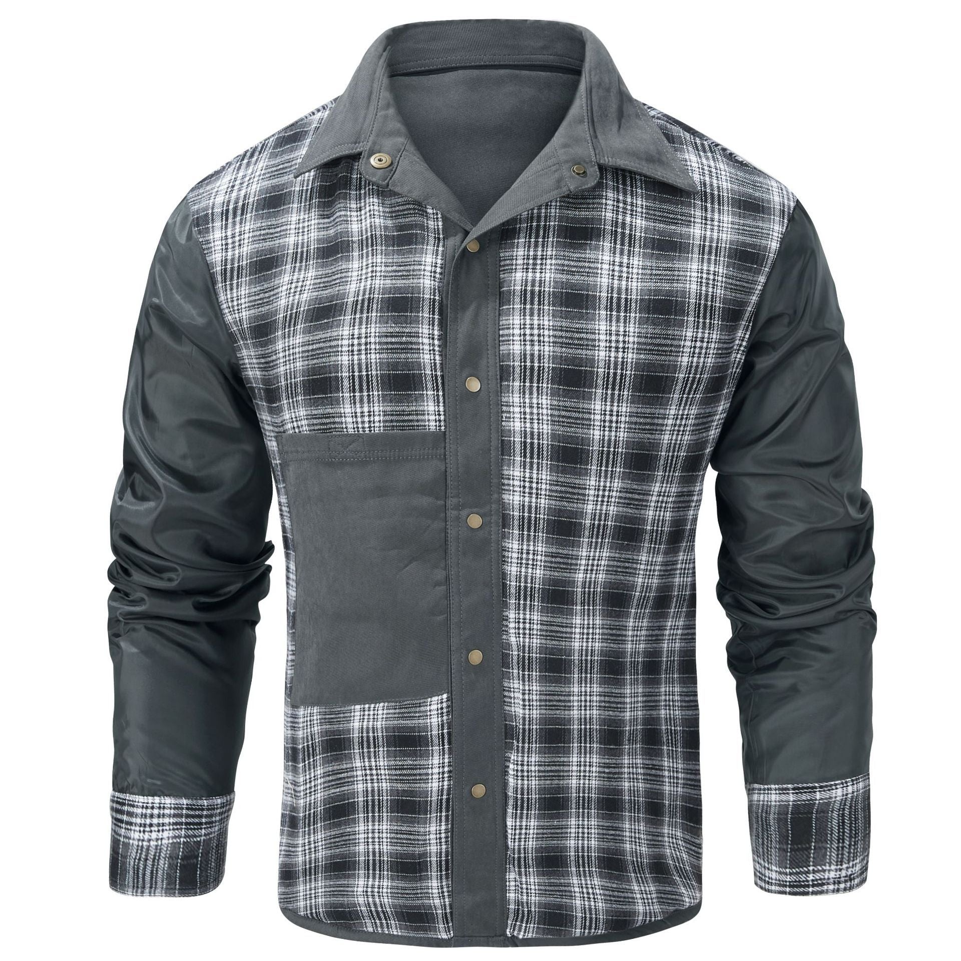 Lapel Plaid Flannel Casual Coat - ADJOVIMARK
