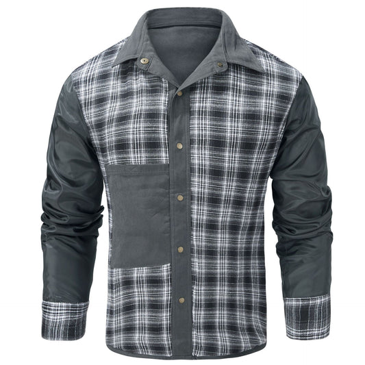 Lapel Plaid Flannel Casual Coat - ADJOVIMARK