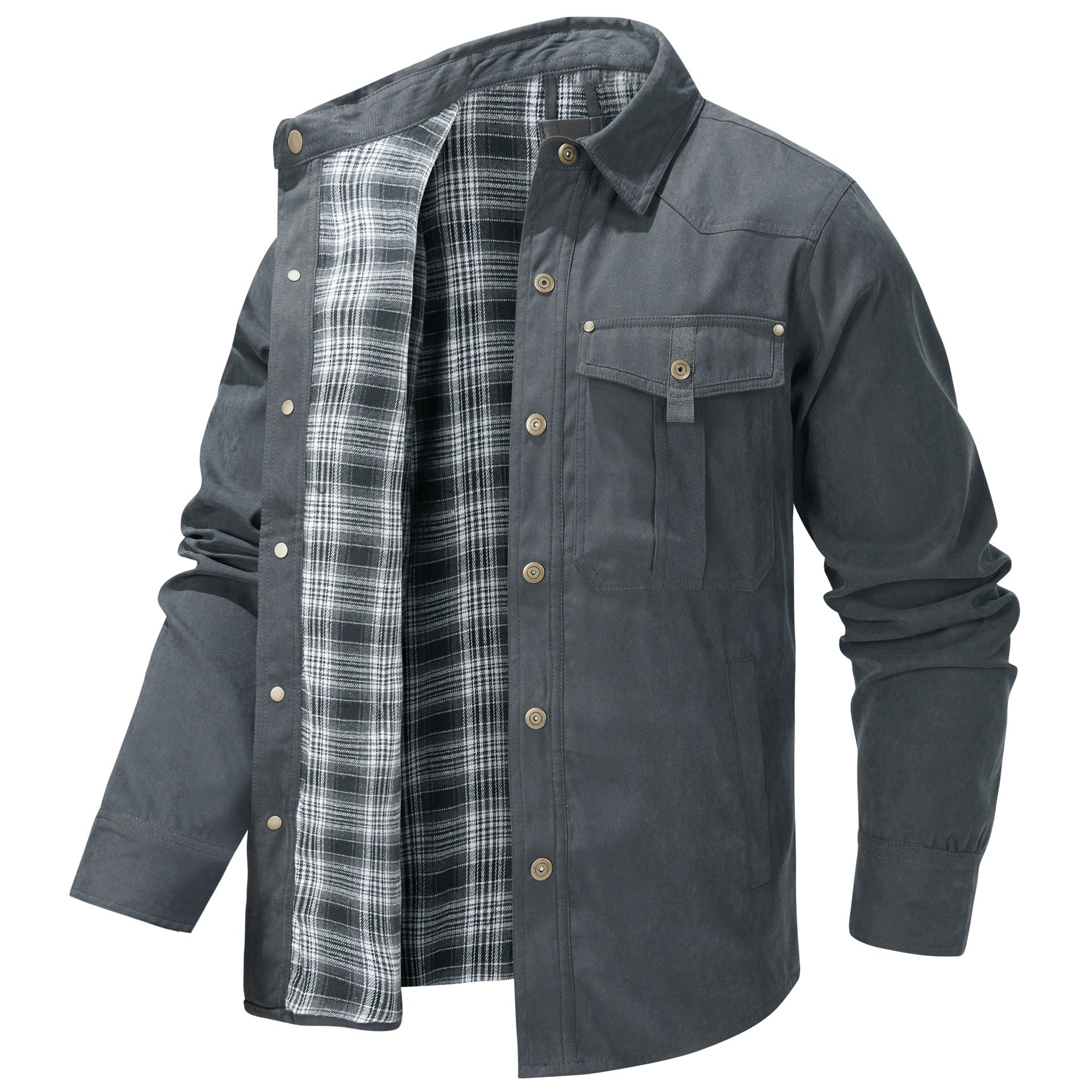 Lapel Plaid Flannel Casual Coat - ADJOVIMARK