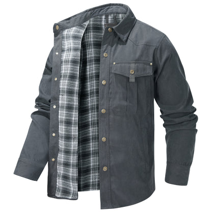Lapel Plaid Flannel Casual Coat - ADJOVIMARK