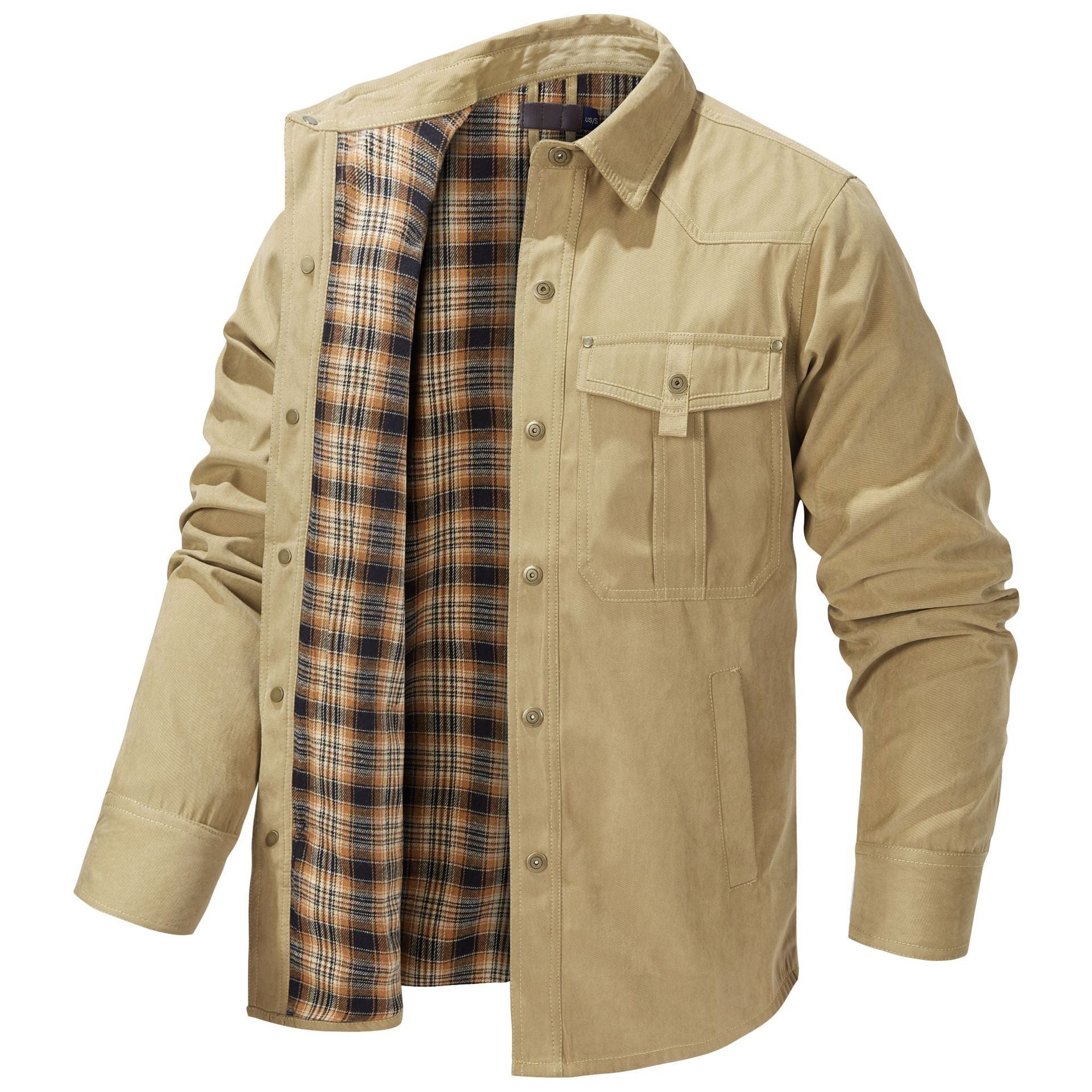 Lapel Plaid Flannel Casual Coat - ADJOVIMARK