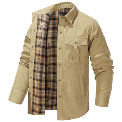 Lapel Plaid Flannel Casual Coat - ADJOVIMARK