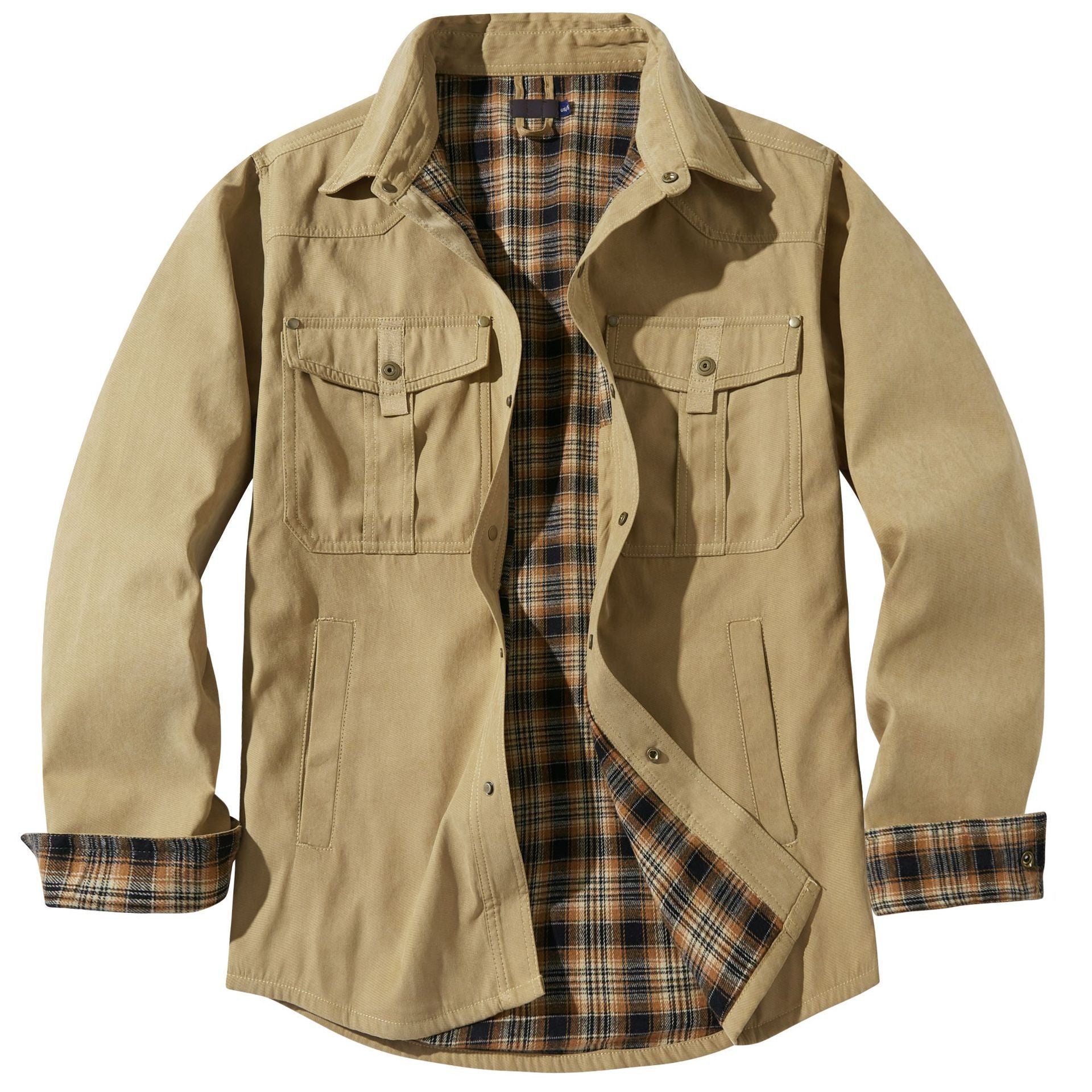 Lapel Plaid Flannel Casual Coat - ADJOVIMARK