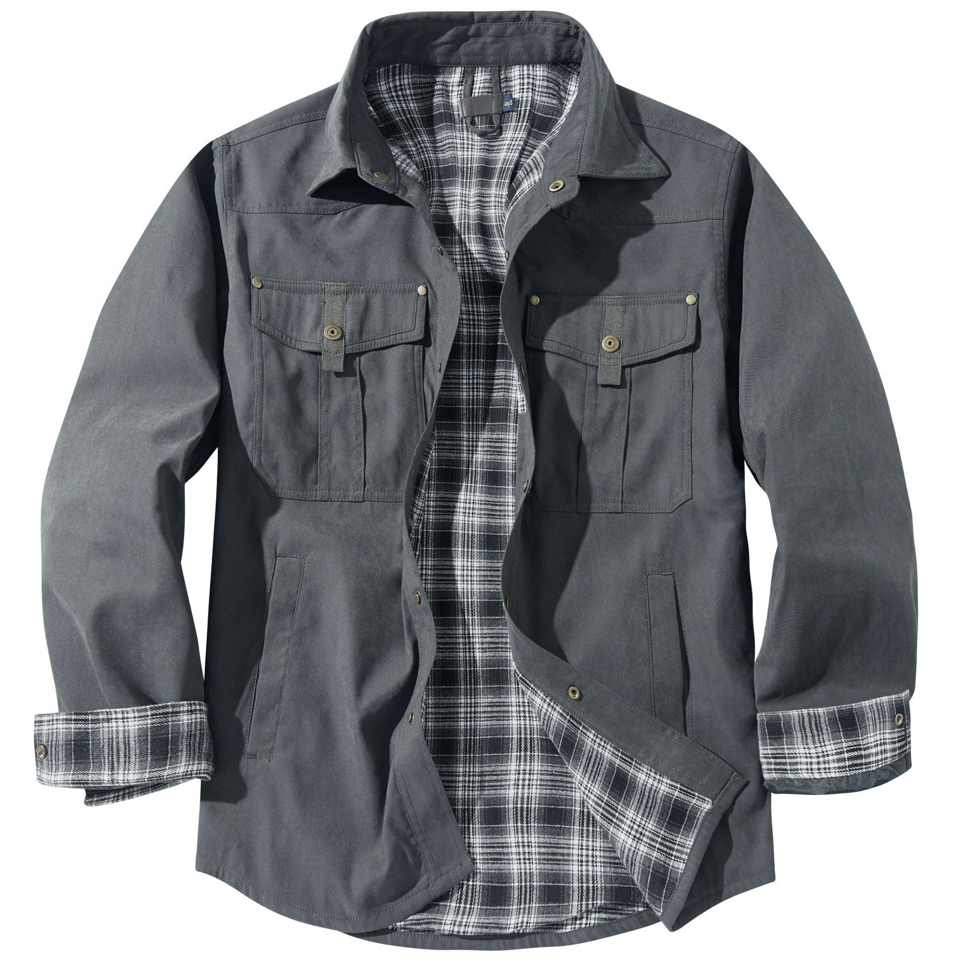 Lapel Plaid Flannel Casual Coat - ADJOVIMARK