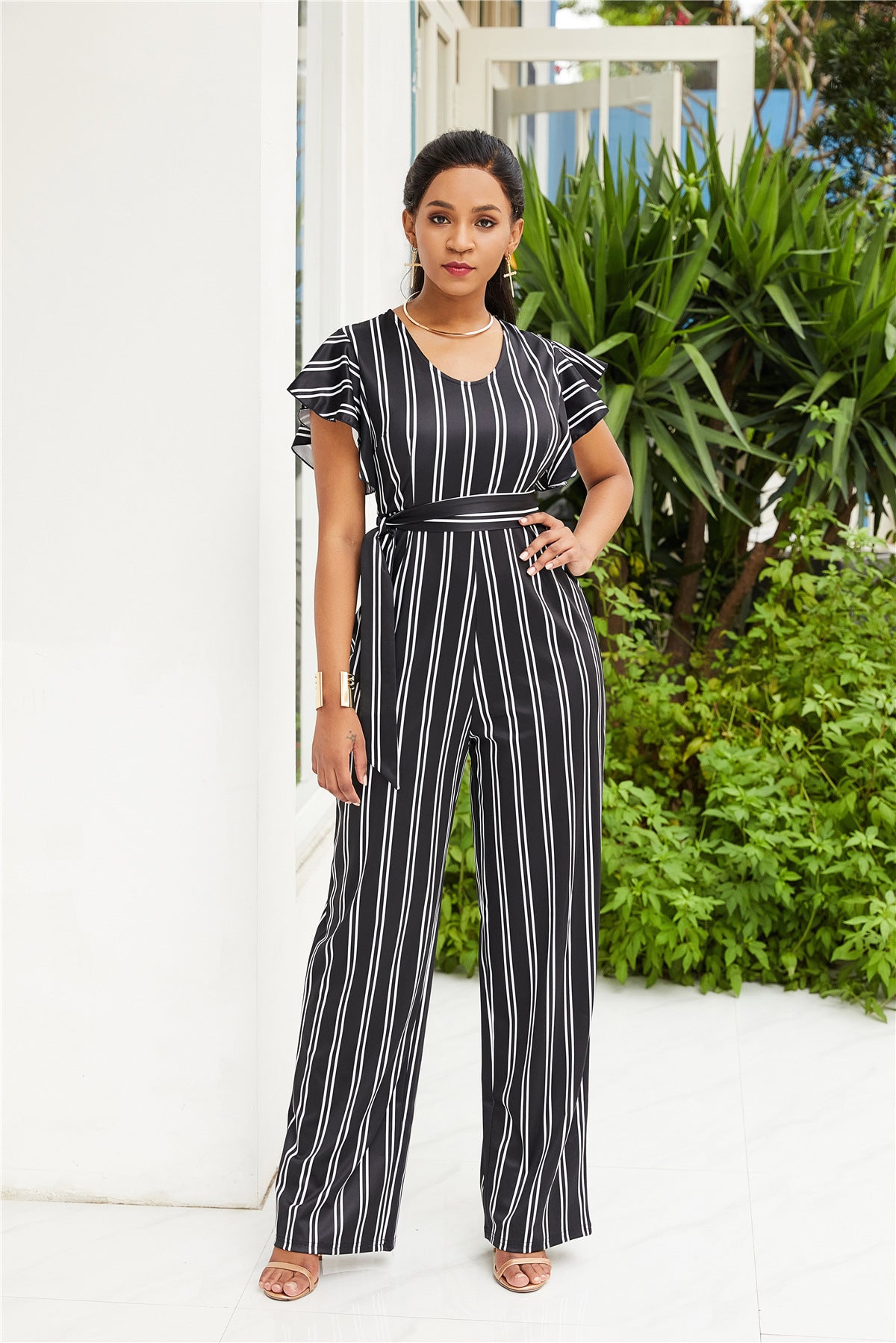 Two-color Fashion Women's Clothing With Black And White Stripe Printing - ADJOVIMARK