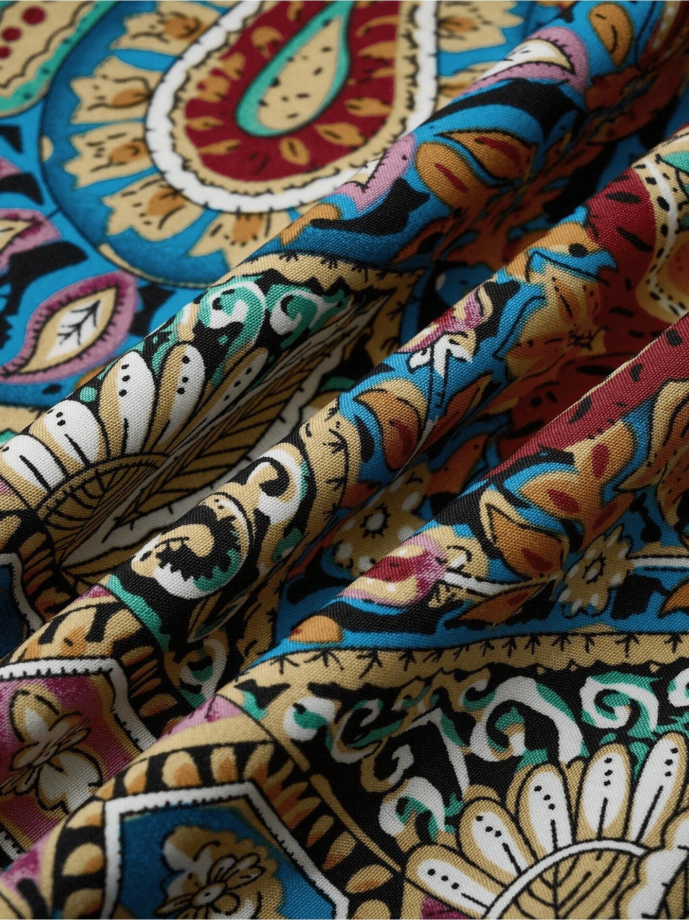 Women Print Maxi Dress High Waisted Cross Halter Neck With Tie Detail,Flowing Vacation Gown In Teal, Blue-Green & Brown Paisley   Pattern, Machine Washable, Summer Fashion Decorative Tie Detail - ADJOVIMARK