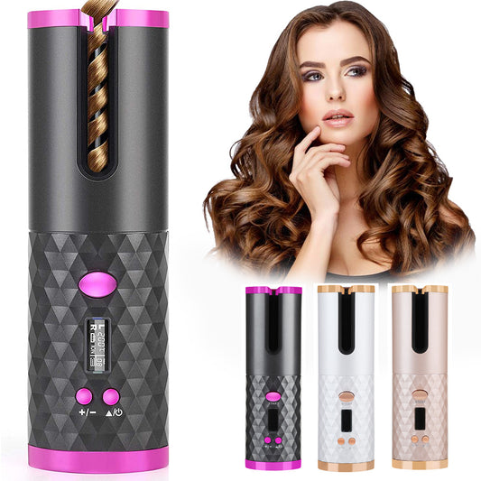 Rechargeable Automatic Hair Curler Women Portable Hair Curling Iron LCD Display Ceramic Curly Rotating Curling Wave Styer - ADJOVIMARK
