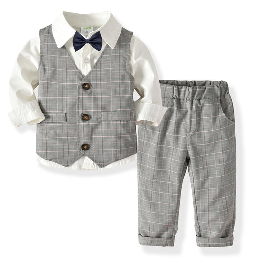 Boys Double Waistcoat Trousers Gentleman Bow Tie Suit - ADJOVIMARK
