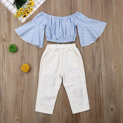 Girls Flared Sleeve White Ripped Jeans Suit - ADJOVIMARK
