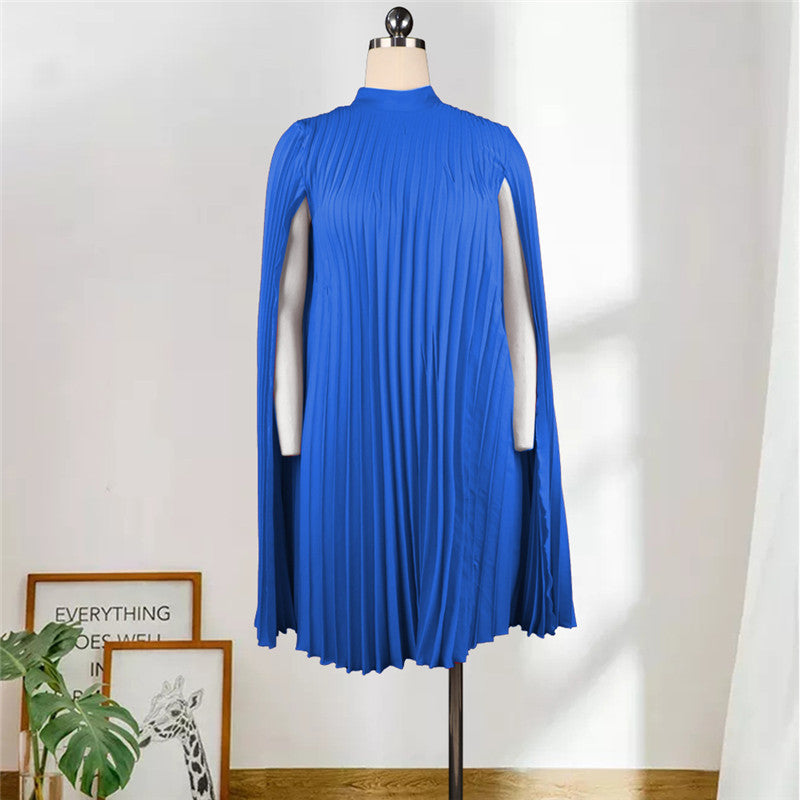 Round Neck Loose Casual Large Size Pleated Shawl Sleeve Dress - ADJOVIMARK
