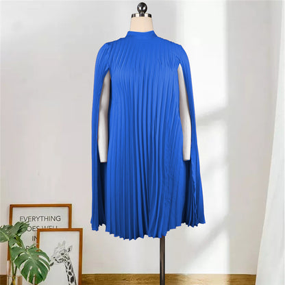 Round Neck Loose Casual Large Size Pleated Shawl Sleeve Dress - ADJOVIMARK