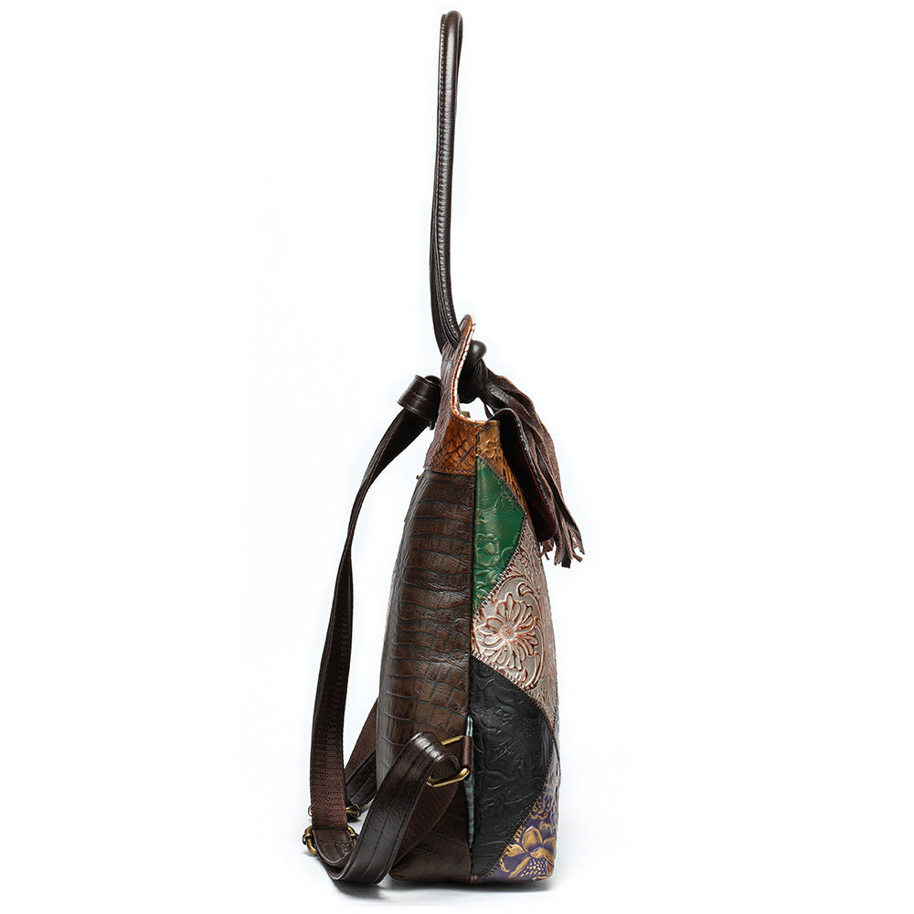 Fringed embossed shoulder bag - ADJOVIMARK