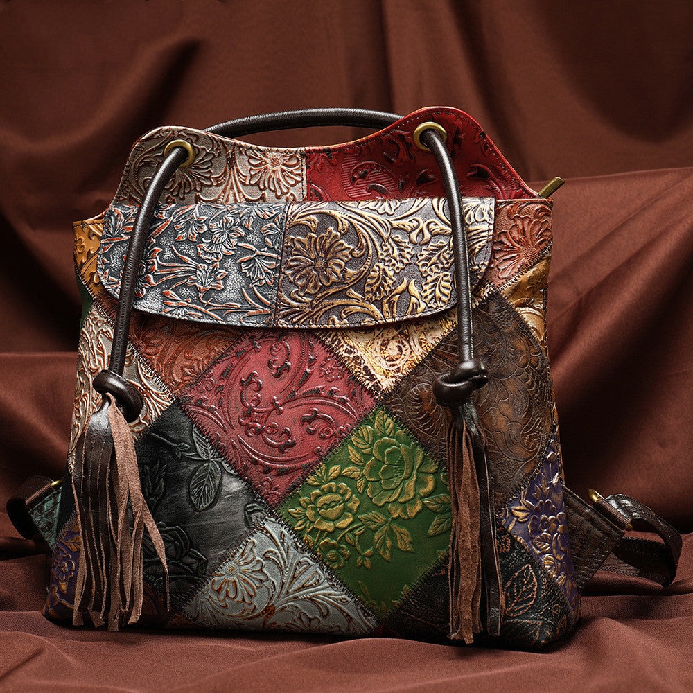 Fringed embossed shoulder bag - ADJOVIMARK