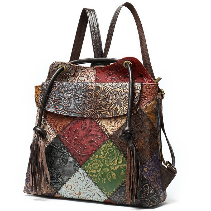 Fringed embossed shoulder bag - ADJOVIMARK