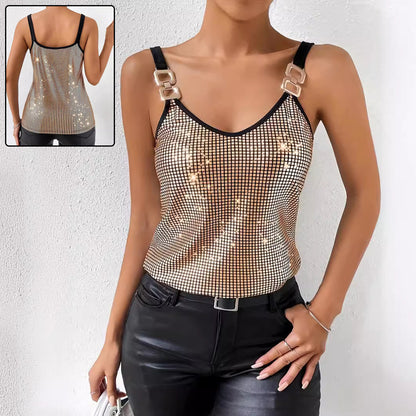 Summer Sequined Suspender Chain Vest Top Women's  Clothing - ADJOVIMARK