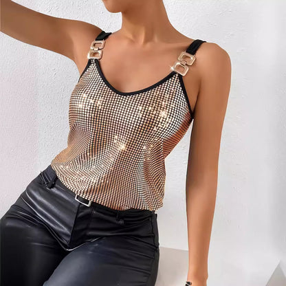 Summer Sequined Suspender Chain Vest Top Women's  Clothing - ADJOVIMARK