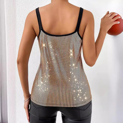 Summer Sequined Suspender Chain Vest Top Women's  Clothing - ADJOVIMARK