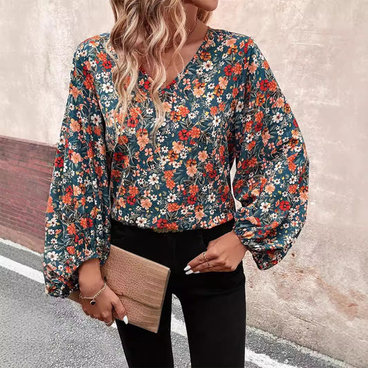 Women's V-neck Long Sleeve Shirt Autumn Women Clothing Casual - ADJOVIMARK