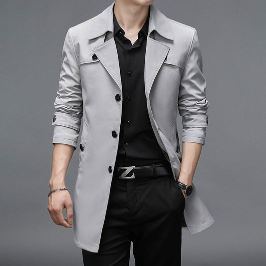 Spring And Autumn Men's Long Windbreaker High Quality Button Fashion Windbreaker Jacket Plus Size - ADJOVIMARK